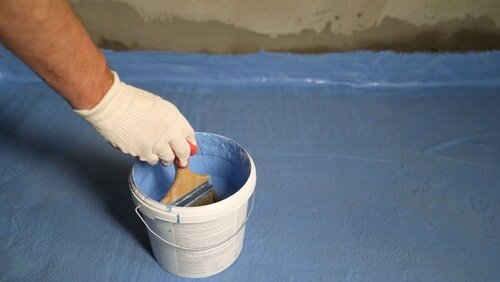 Blue,Floor,Waterproofing,In,The,Bathroom.,The,Bathroom,Floor,Was
